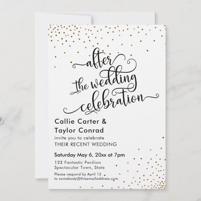 Invitation Après la fête Mariage Faux Gold Confetti (Devant)