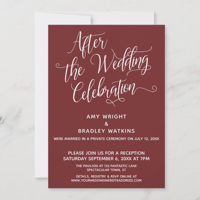 Invitation Après la fête Mariage Simple Bourgogne Rouge (Devant)