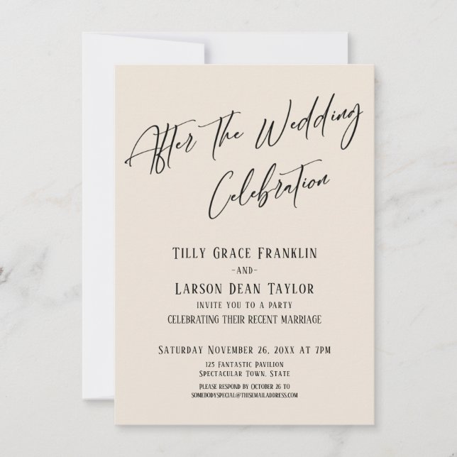 Invitation Après la fête Mariage Simple Elegant Crème (Devant)