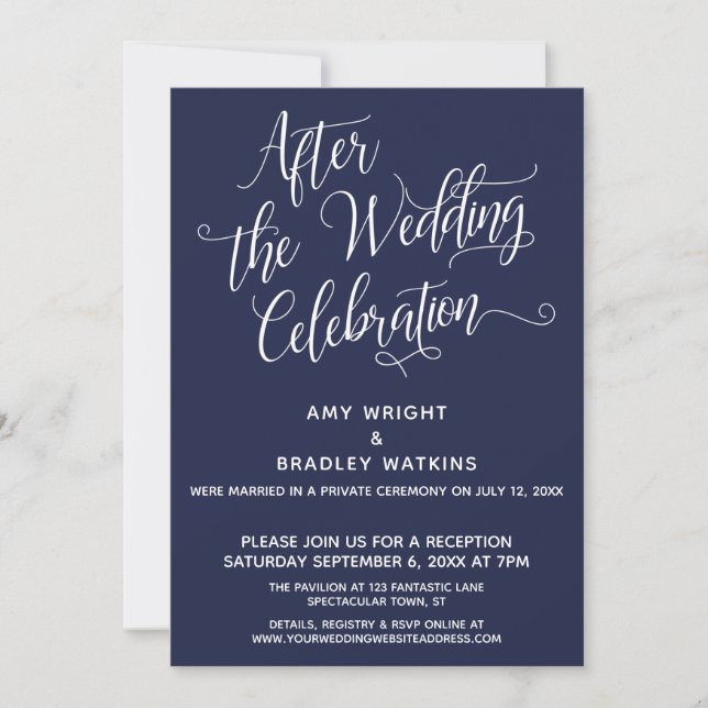 Invitation Après la fête Mariage Simple Elegant Navy (Devant)