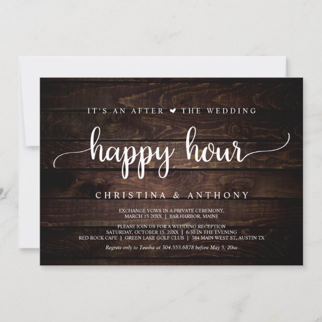 Invitation Après la Happy Hour de mariage, évasion rustique (Devant)