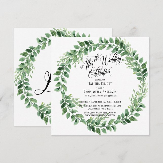 Invitation Après la réception de mariage vert célébration seu (Devant / Derrière)