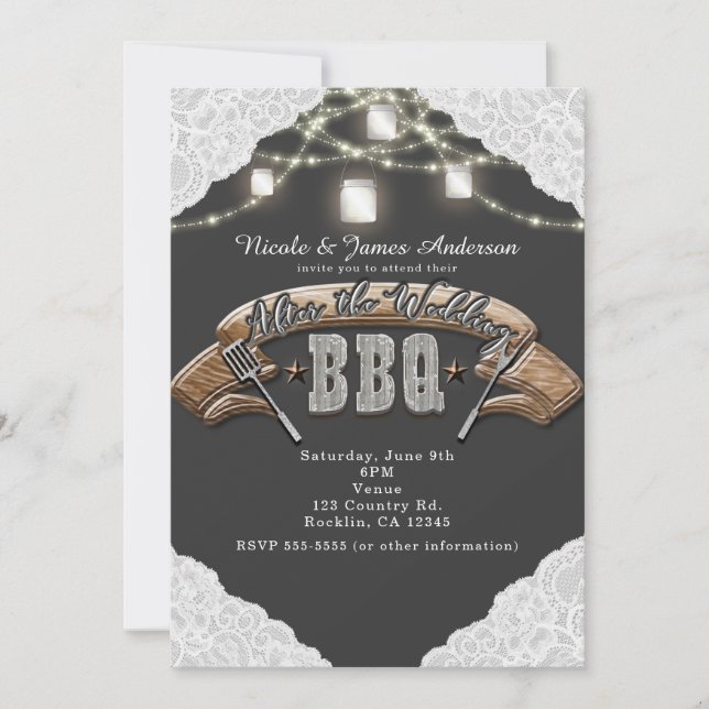 Invitation APRÈS LE BBQ DE MARIAGE JE FAIS Lumières de pot Ma (Devant)