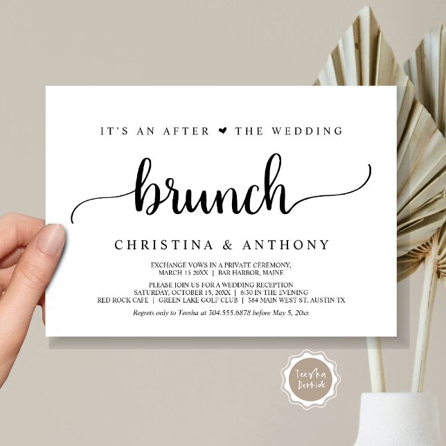 Invitation Après Le Brunch Mariage, Rustic Elopement (After The Wedding Brunch, Elopement Invitation Card, Rustic Script in Black and White.)