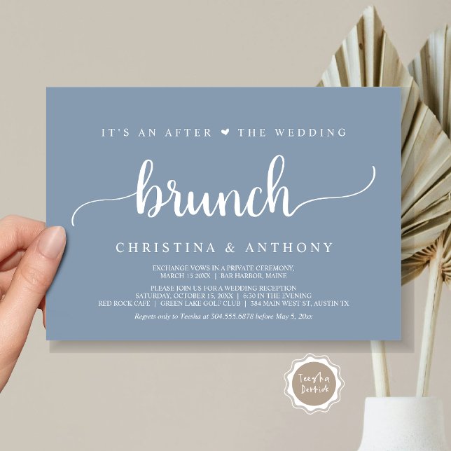 Invitation Après Le Brunch Mariage, Rustic Elopement Invitat (After The Wedding Brunch, Elopement Invitation Card, Rustic Script in Dusty Blue.)
