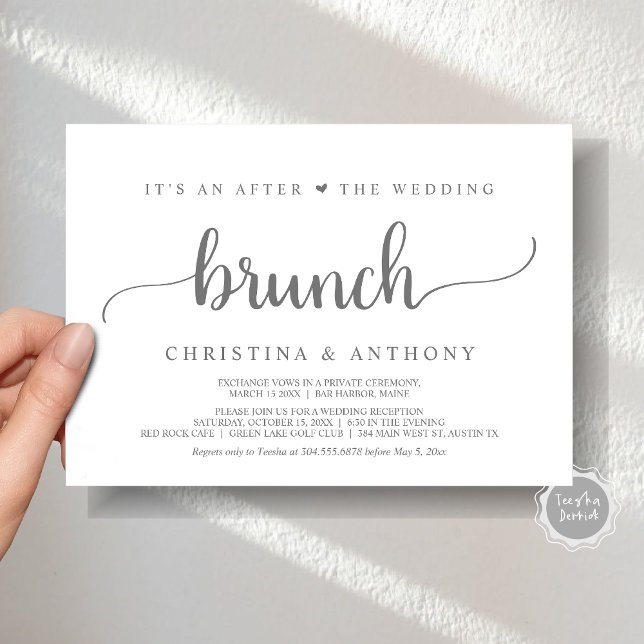 Invitation Après Le Brunch Mariage, Rustic Elopement Invitat (After The Wedding Brunch, Elopement Invitation Card, Rustic Script in Dark Grey.)