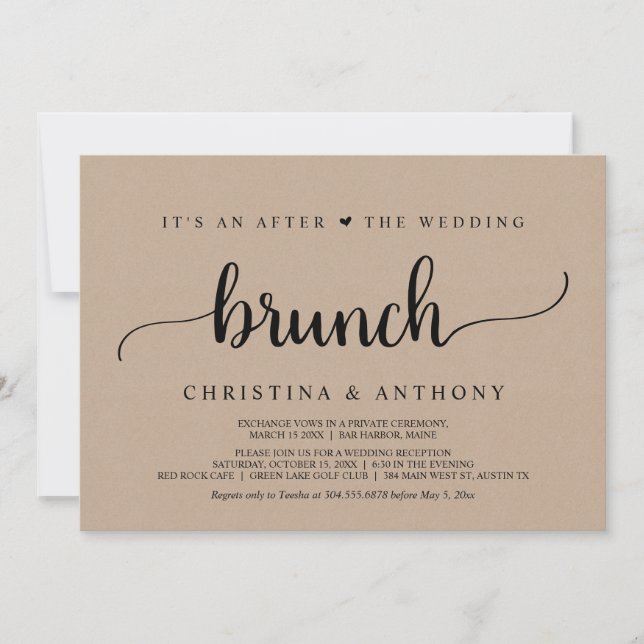 Invitation Après Le Brunch Mariage, Rustic Kraft Elopement (Devant)