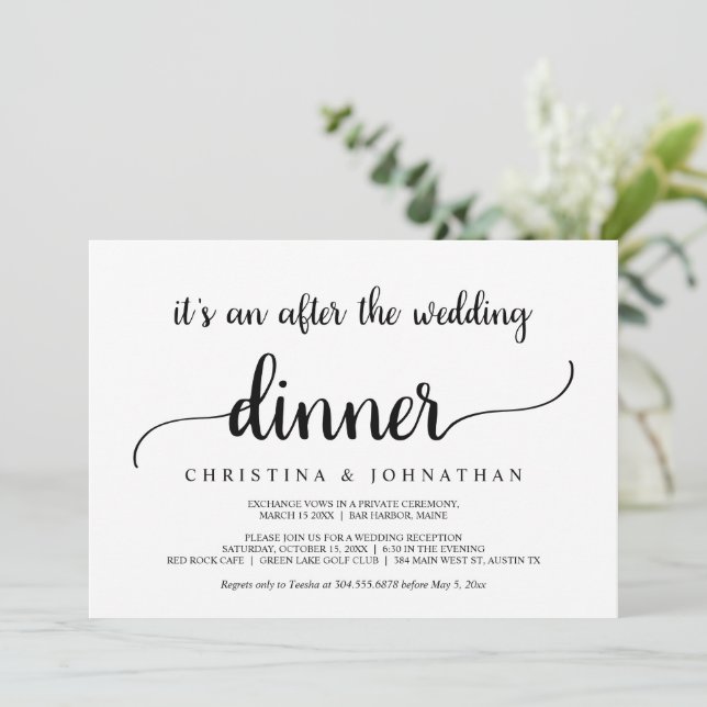 Invitation Après le dîner de mariage, Elopement rustique mode (Debout devant)