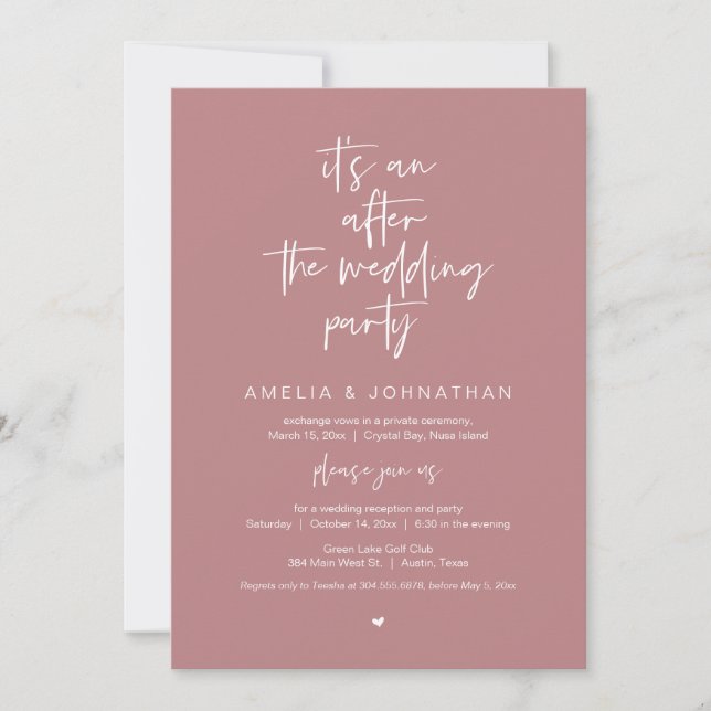 Invitation Après le dîner et la fête du mariage Elopement (Devant)