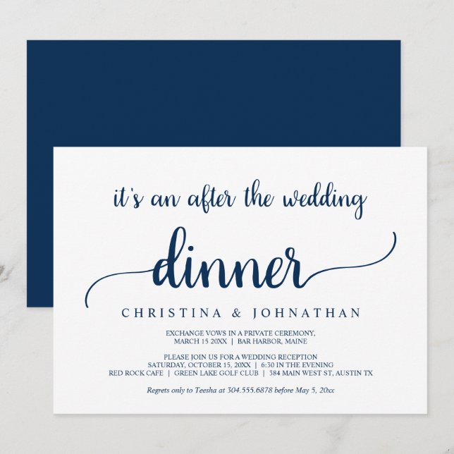 Invitation Après le dîner mariage, Moderne Rustique Elopement (Devant / Derrière)