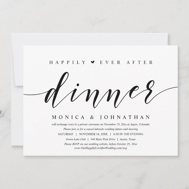 Invitation Après le dîner pour toujours, mariage en fuite fêt (Devant)