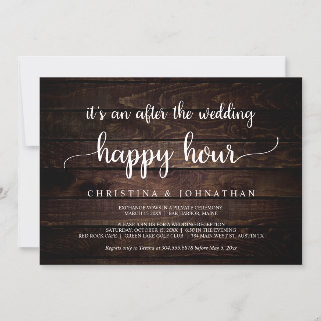 Invitation Après le Happy Hour de mariage, Élitisme Rustique (Devant)