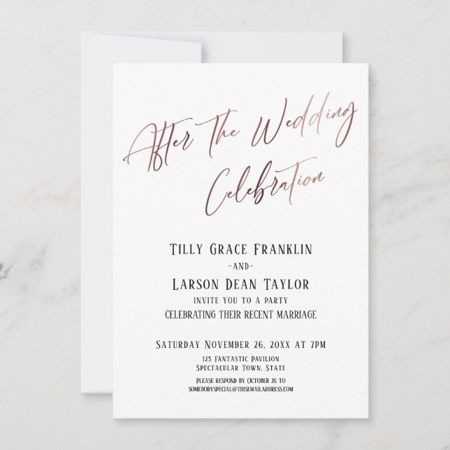 Invitation Après le Mariage Célébration Lisse Or Élégant (Devant)