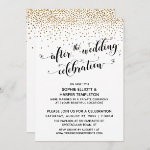 Invitation Après le Mariage Célébration Script Gold Confetti