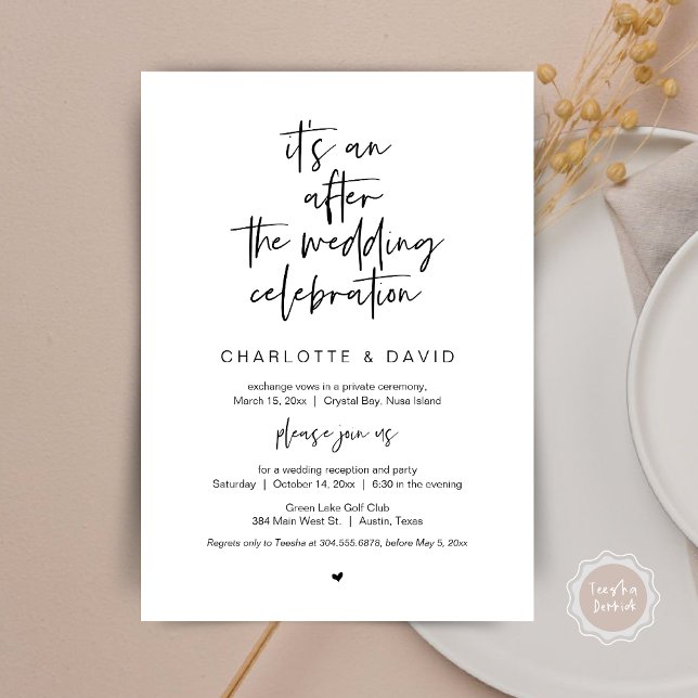 Invitation Après le mariage, Fête de Fiançailles en fuite (Its an after the wedding celebration, Elopement Dinner Party Invitation Card, PDF, in black white)