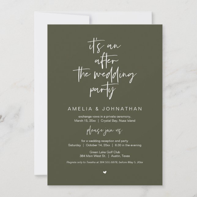 Invitation Après le mariage, Noir, Parti de l'Elopement (Devant)