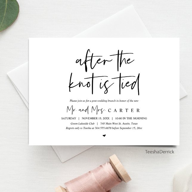 Invitation Après le noeud noué, Post mariage Brunch (After The Knot Is Tied, Post Wedding Elopement Brunch or Dinner Party Celebration Invitation Cards)