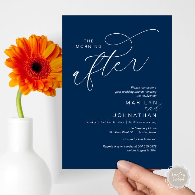 Invitation Après-midi, Post Mariage Brunch Célébration (The Morning After, Post Wedding Brunch Appreciate Thank You Invitation Card PDF Navy Blue)