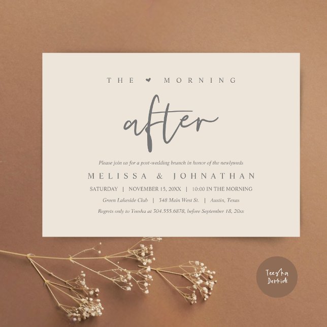 Invitation Après-midi, Post Mariage Brunch Célébration (The Morning After, Post Modern Wedding Brunch Invitation Card, PDF. in Cream Grey  )