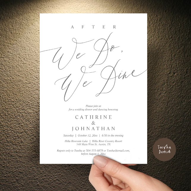 Invitation Après, nous dînons, Dîner Mariage et Danser (After we do, we dine, Modern Romance Wedding Dinner and Dancing Invitation Card, PDF, in Dark Grey)