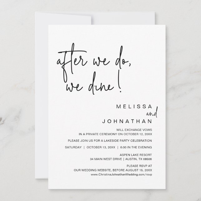 Invitation Après Nous, Nous Dînons, Parti Mariage Elopement (Devant)