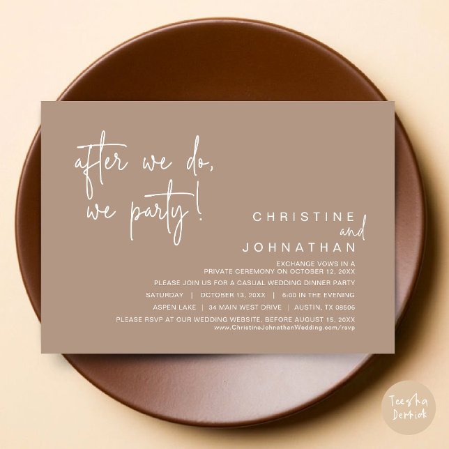 Invitation Après Nous, Nous Faisons La Fête, Dîner Mariage, T (After We Do, We Party, Modern Romantic Wedding Dinner Invitation Card, PDF, in Warm Taupe brown)