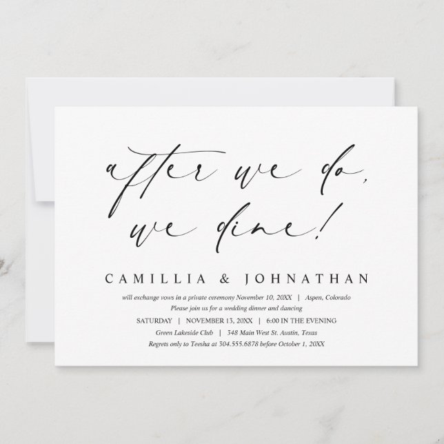 Invitation Après, on dîne, mariage elopement (Devant)