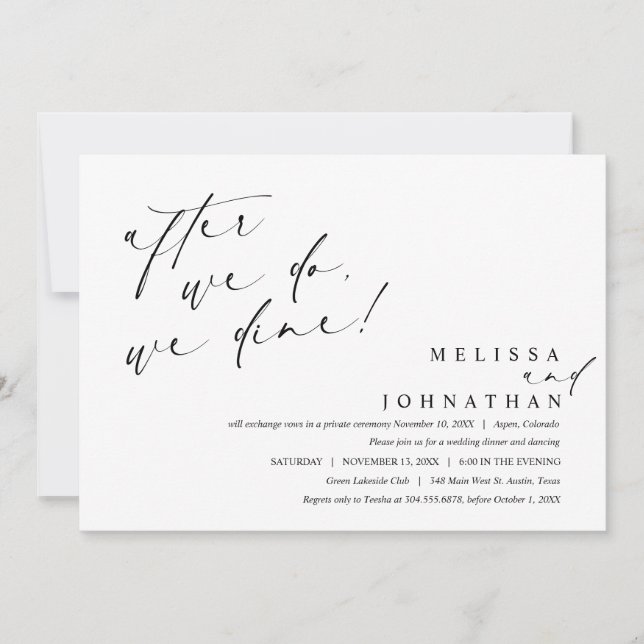 Invitation Après, on dîne, mariage elopement (Devant)
