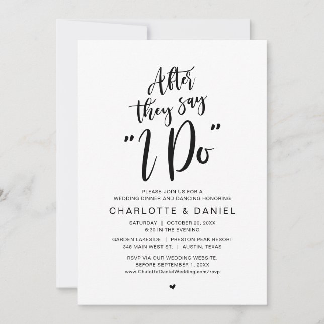 Invitation Après Qu'Ils Aient Dit "I Do", Dîner Mariage Céléb (Devant)