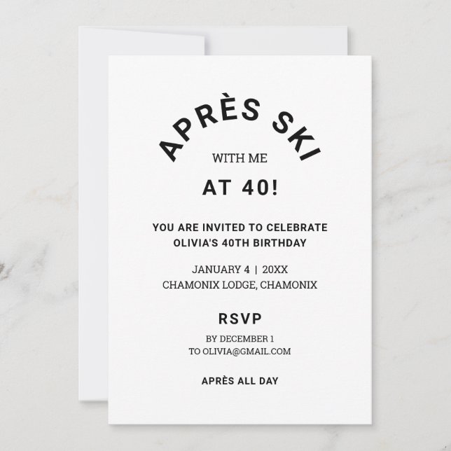 Invitation Après Ski Avec Moi À 40 Anniversaire Voyage De Fêt (Devant)