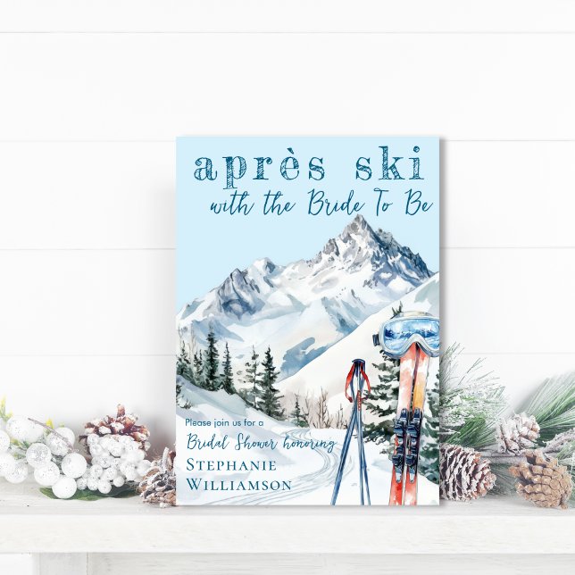 Invitation Apres Ski d'hiver Ski d'aquarelle Fête des mariées (Créateur téléchargé)