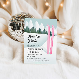 Invitation Après ski rose Ski hiver Anniversaire Design de fê
