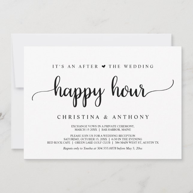 Invitation Après The Wedding Happy Hour, Rustic Elopement (Devant)