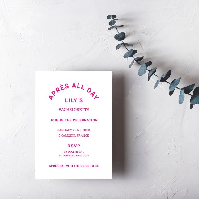 Invitation Après toute la journée Hot rose Bachelorette Ski W (Créateur téléchargé)
