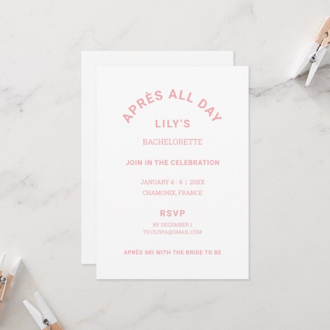 Invitation Après toute la journée Icy Pink Bachelorette Ski W (Devant/Arrière en situation)