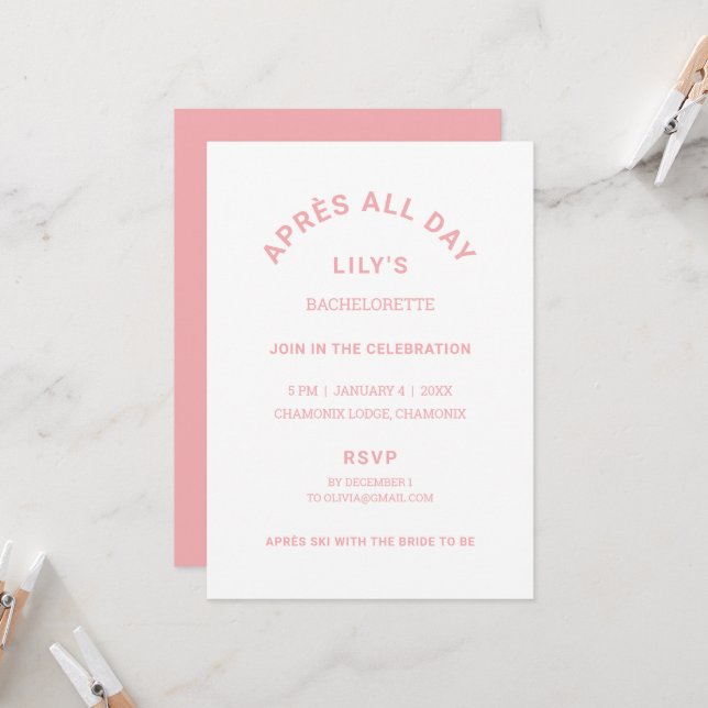 Invitation Après Toute La Journée Icy Pink Bachelorette Thème (Devant/Arrière en situation)