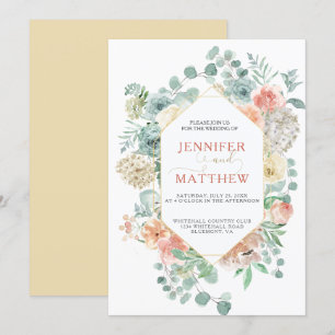 Invitation Apricot en fleurs géométrique - Arrière - plan or 