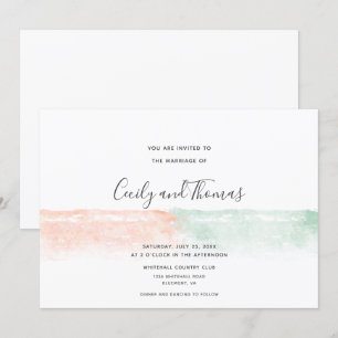 Invitation Apricot moderne simple et aquarelle verte