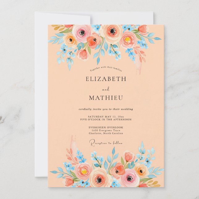 Invitation Apricot Serene Watercolor Wedding (Devant)