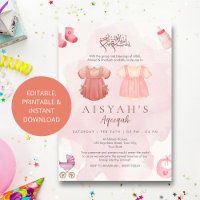 Aqiqah Fille Islamique Rose Aquarelle Élégante 