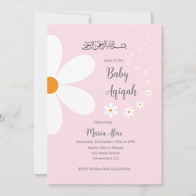 Invitation aqiqah rose (Devant)