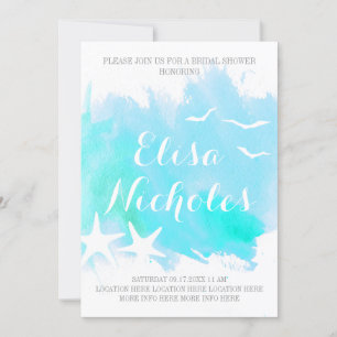 Invitation Aqua aquarelle, étoile de mer mariage douche nupti