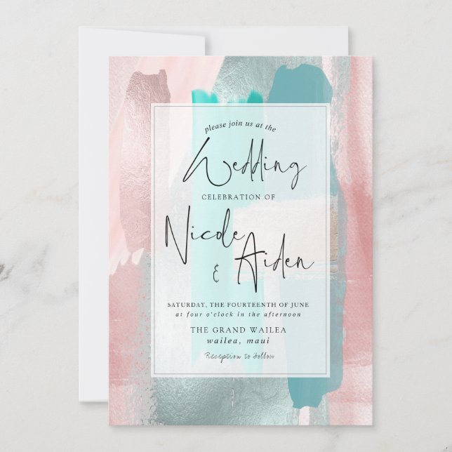 Invitation Aqua Aquarelle PixDezines, Blush Gold Rose (Devant)