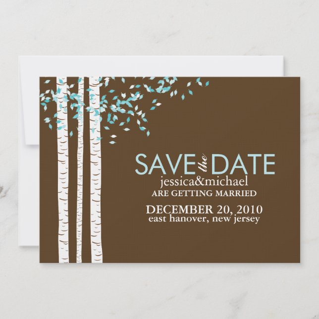 Invitation Aqua Arbres de bouleau Mariage Enregistrer la date (Devant)
