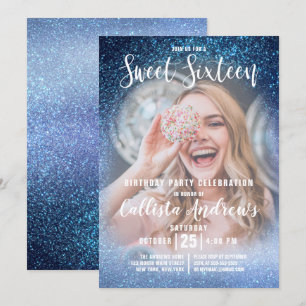Invitation Aqua Baby Blue Triple Parties scintillant Ombre Ph