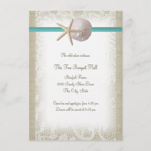 Invitation Aqua Beach Burlap and Lace Réception