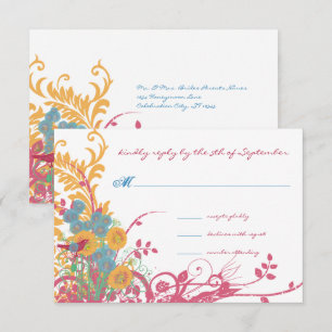 Invitation Aqua Beeswax Raspberry Wild Flower Mariage