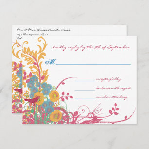 Invitation Aqua Beeswax Raspberry Wild Flower Mariage