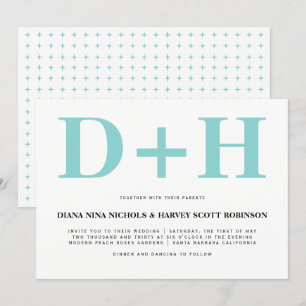 Invitation Aqua bleu, blanc initiales audacieuses typographie