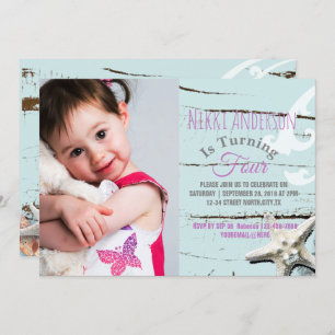 Invitation aqua bleu coquillage photo de plage Anniversaire f